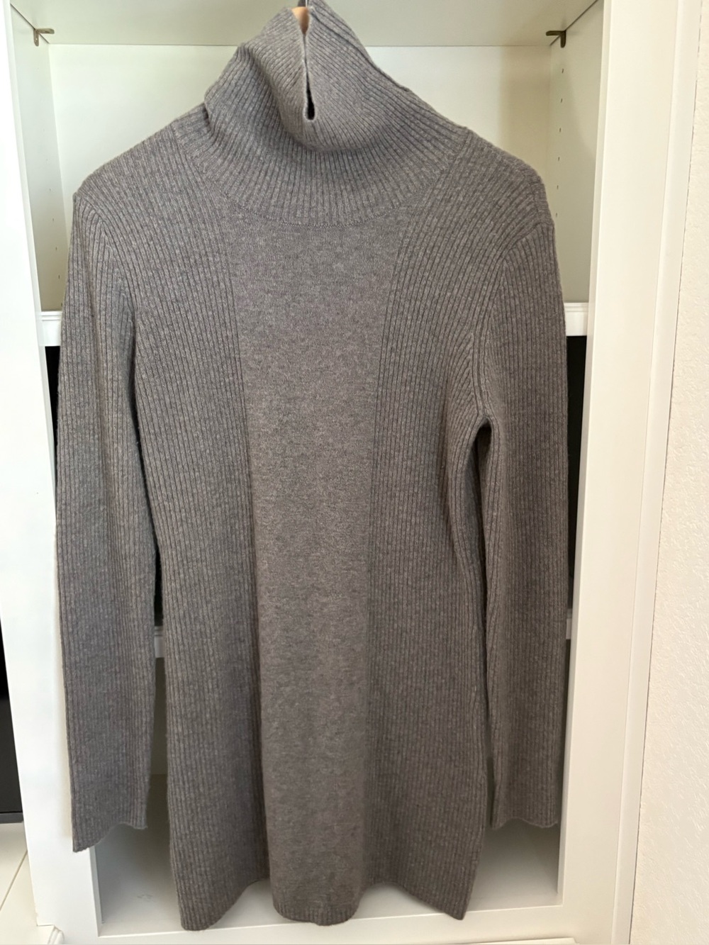 Design History Cashmere Knit Gray Ribbed Turtleneck Pullover Sweater Dress L
